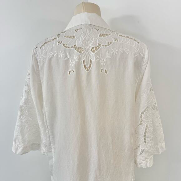 Kobi Halperin Torie Jacket Blazer Linen Blend Floral Eyelet Embroidery White M - Picture 8 of 11